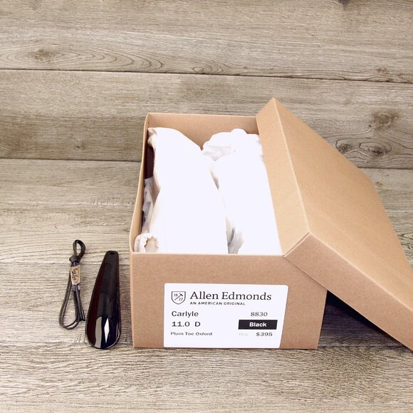Allen Edmonds CARLYLE Plain Toe Oxford 11 D Black * add $15 new Trees - Picture 10 of 13